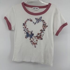 Beatees Girls Butterfly‎ Heart Graphic Ringer Tee White Pink Size 14